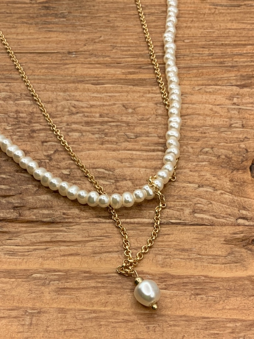 A.New Day 2 Piece Gold Tone Chain Faux Pearl Pedant Necklace